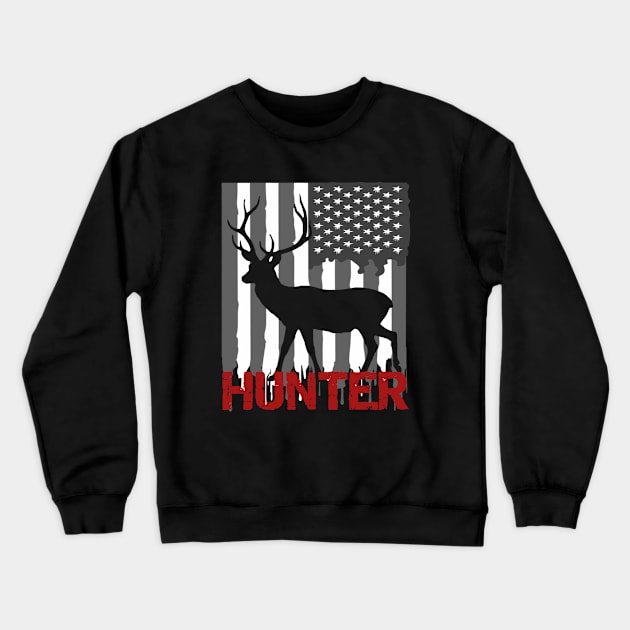 Deer Hunting American Flag Patriot Crewneck Sweatshirt by musicanytime